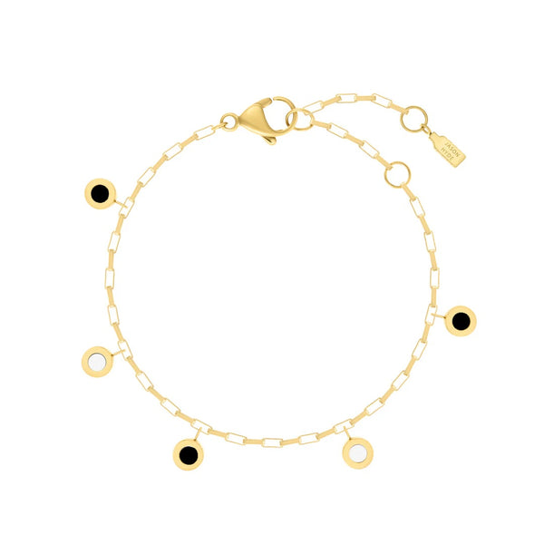 NEW WAVE HANGING 5 CHIP BLACK AND WHITE  BRACELET GOLD