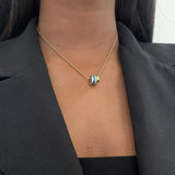 WEWA BOA CHAIN 3 RINGS TURQUOISE CHIP WITH ZIRCONIA NECKLACE GOLD