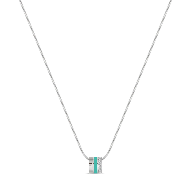 WEWA BOA CHAIN 3 RINGS TURQUOISE CHIP WITH ZIRCONIA NECKLACE