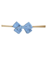 Ocean Blue linen bow headband baby