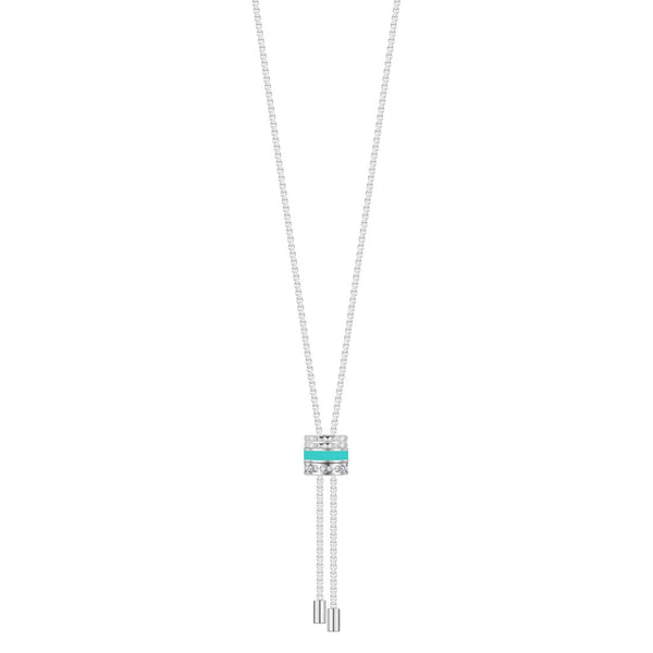 WEWA BOLO TIE TUBE TURQUOISE WITH ZIRCONIA NECKLACE SILVER