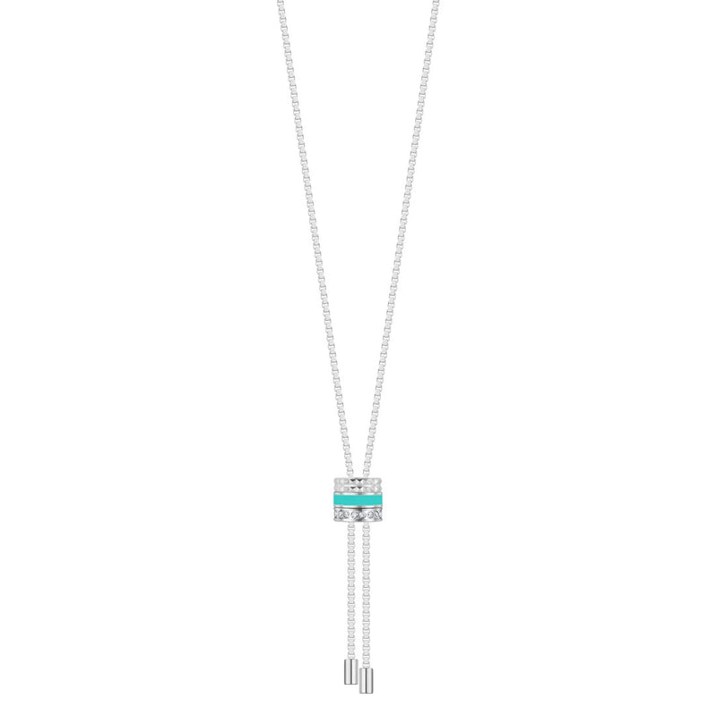 WEWA BOLO TIE TUBE TURQUOISE WITH ZIRCONIA NECKLACE SILVER