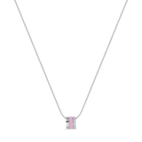 WEWA BOA CHAIN 3 RINGS SILVER FONDANT PINK CHIP WITH ZIRCONIA NECKLACE