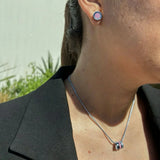 WEWA BOA CHAIN 3 RINGS SILVER FONDANT PINK CHIP WITH ZIRCONIA NECKLACE