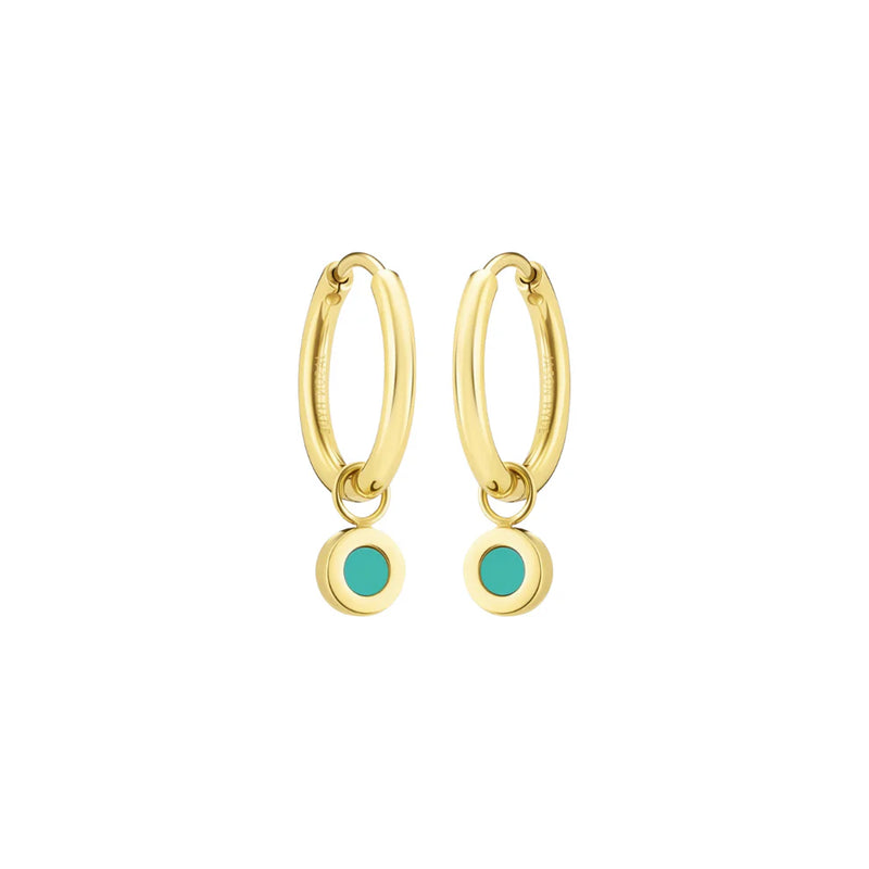 NEW WAVE HOOPS HANGING TURQUOISE CHIP GOLD