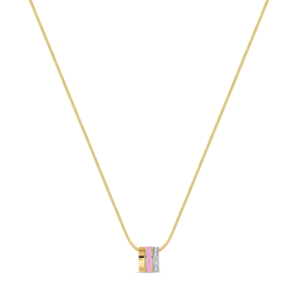 WEWA BOA CHAIN 3 RINGS FONDANT PINK CHIP WITH ZIRCONIA NECKLACE -