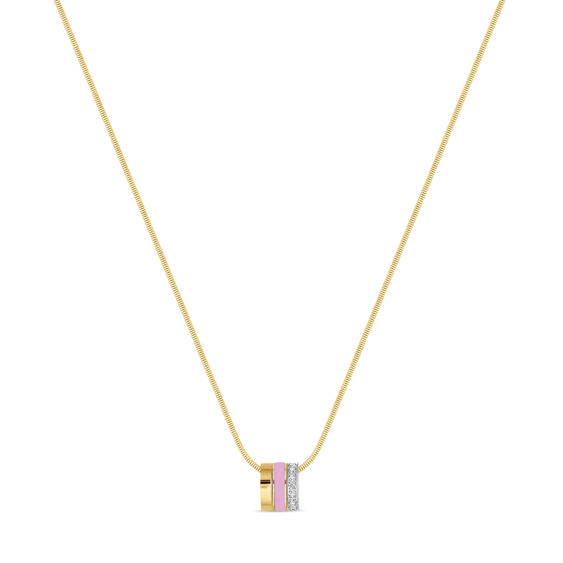 WEWA BOA CHAIN 3 RINGS FONDANT PINK CHIP WITH ZIRCONIA NECKLACE -