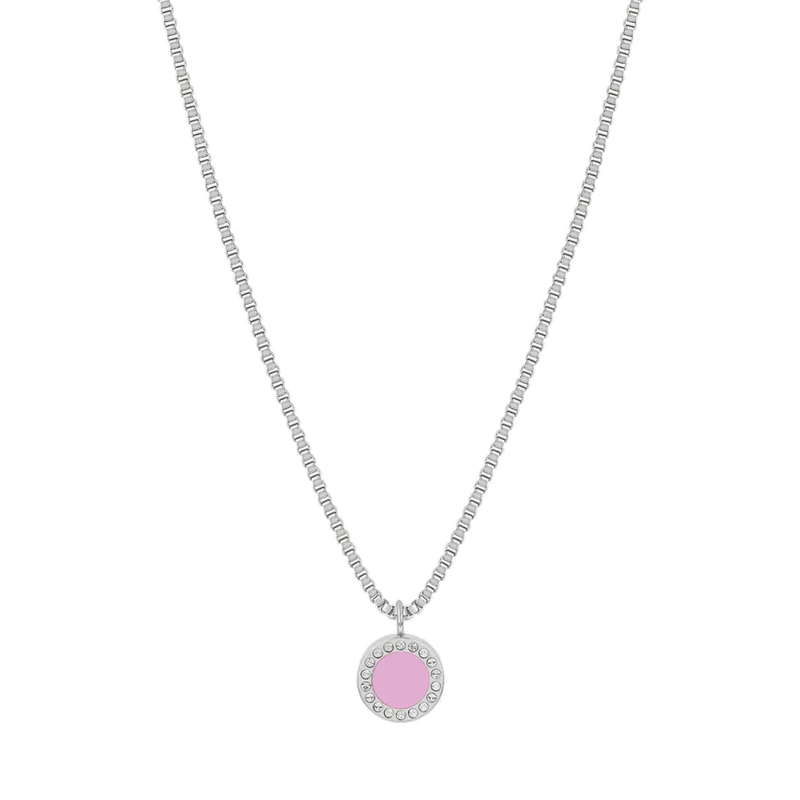 OCEAN FONDANT PINK CHIP WITH ZIRCONIA NECKLACE SILVER