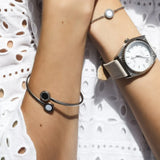 OCEAN BLACK AND WHITE CHIPS WITH ZIRCONIA BANGLE SILVER
