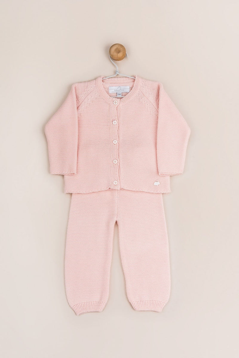 set tejido rosado cardigan y pant