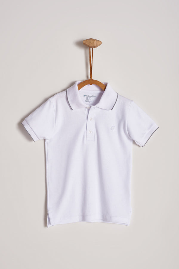 Camisa polo blanco / gris pima