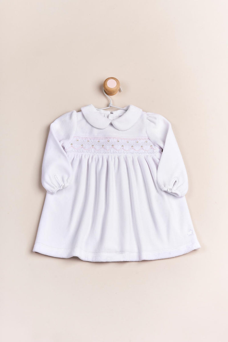 VESTIDO PLUSH SMOCK BLANCO ROSA